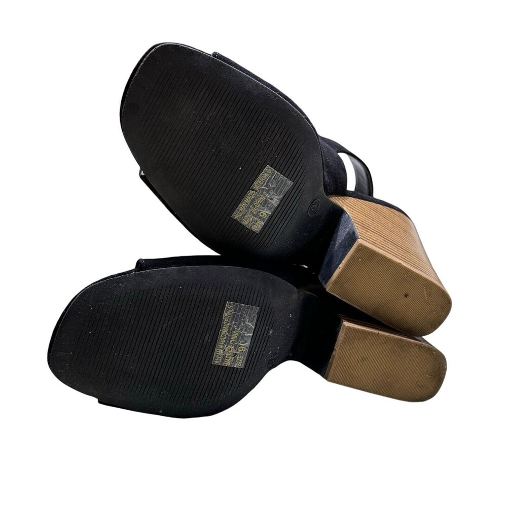 Wild Diva Lounge Open Toe Sandals Black Suede Size‎ 9 Wood Block Heel - Picture 11 of 11